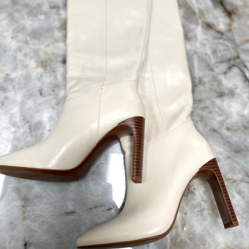 MANGO White Leather Knee-High Boots